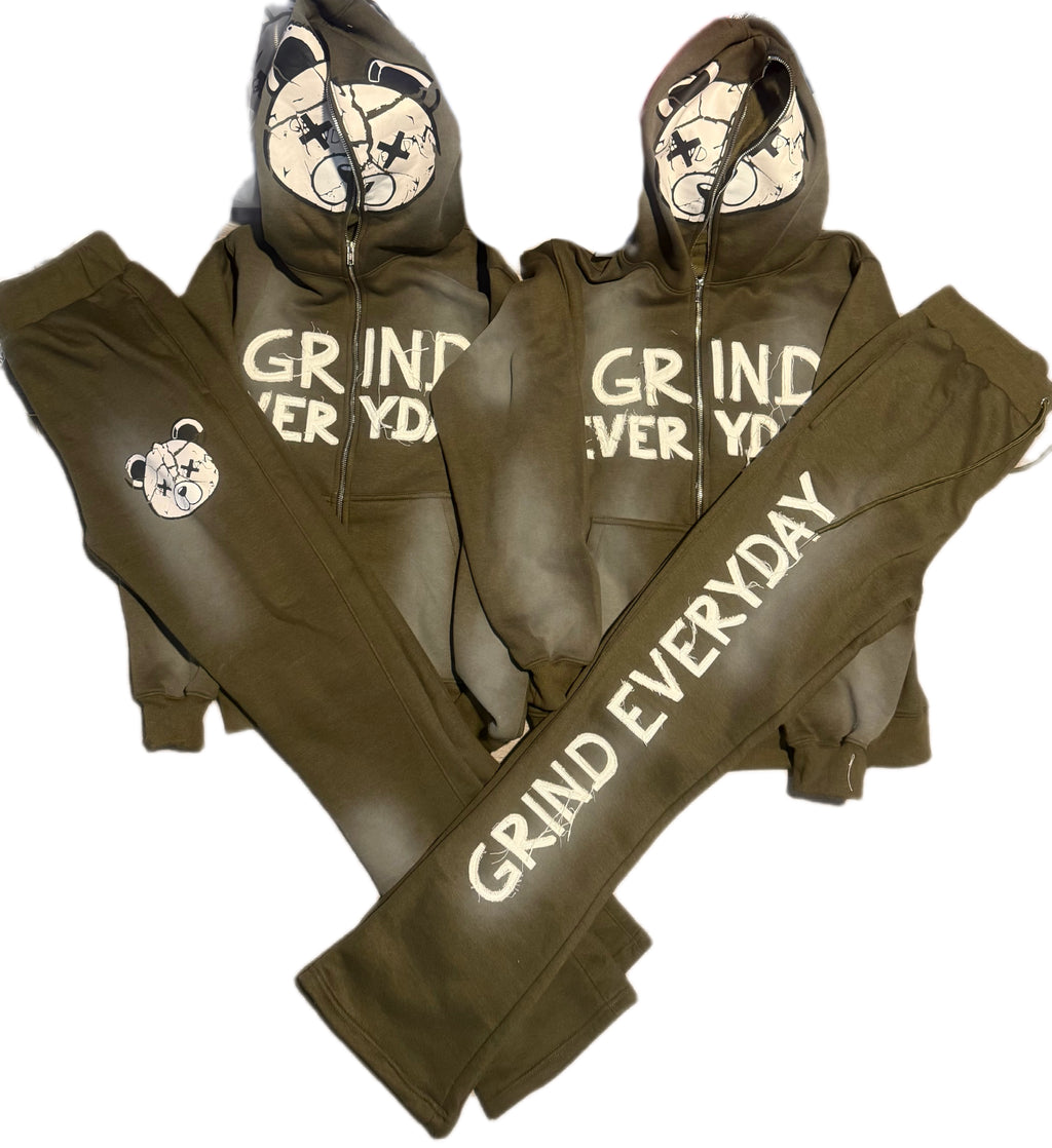 GRIND EVERYDAY -Full Zip-Up Hoodie Set