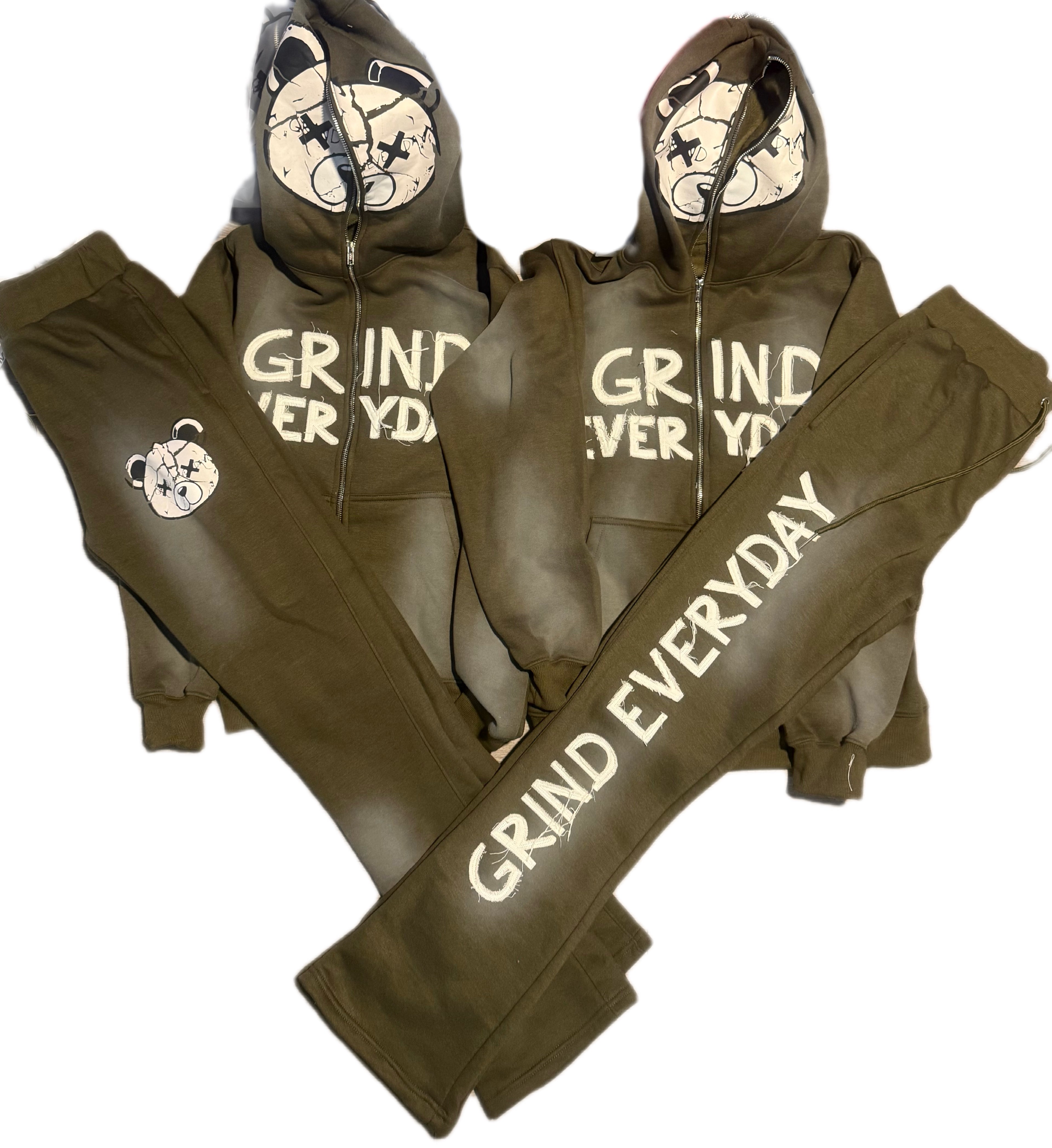 GRIND EVERYDAY -Full Zip-Up Hoodie Set